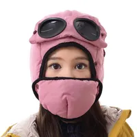 Chapeau de bombardier pour enfants avec velours pour garder l'hiver chaud pour les enfants chapeau de capuche d'oreille imperméable avec masque de lune