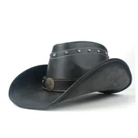 Berretti 100% in pelle uomini donne black cowboy cappello da cowboy largo brim esterno sombrero hombre cowgirl