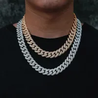 Łańcuchy hip hop 3 rzędy CZ Stone utwardzony bling lodowany 15 mm okrągłe kubańskie łańcuch łańcuchowe dla mężczyzn raper biżuteria kropla
