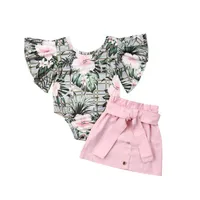 Baby Clothes Set Fashion Kids Baby Girl Outfits Children's Girl Clothes 2Pcs Floral Flare Sleeve Romper Tops Pencil Skirt Sum3025