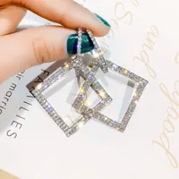 Dangle Chandelier Classic Crystals Square Drop Earring for Women Rhinestone Geometric Gold Color Femal Earring Fashion Jewelrydangle