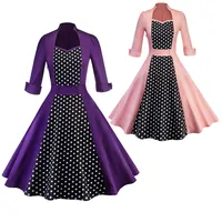 Vintage Hepburn Kleider für Frauen billige 60er Kleid A-Line Midi Shirt Kleid Fashion F0641 Pink Purple mit Punkten 3/4 Ärmeln183b
