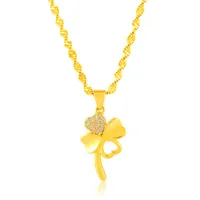 Pendant Necklaces 24K Yellow Gold Water Wave Chain Necklace Colorful Clover For Women Charm Jewelry Gifts