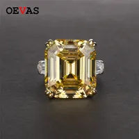 Oevas 100 S925 Sterling Silver Luxury Square Pink Yellow White High Carbon Diamond Wedding Rings for Women Party Fine Jewelry 220726