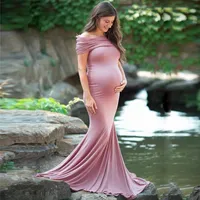 肩のないマタニティドレスPographs Propess Baby Shower PO Shoots妊娠中の女性Maxi Gown 2020292oのための長い妊娠ドレス