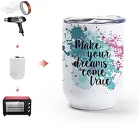 12 oz Sublimation Wine Mugs Tumblers Blanks Straight Stainless Steel Insulated Mug for Full Wrap Heat Transfer with Spill-Proof Sliding Lid Coffee Cocktails Drinks