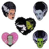 Pins Brooches Bride & Frankenstein Pin Science Horror Movie Brooch Valentine's Day Gift Halloween Gothic DecorPins