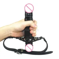 camaTech Double Ended Dildo Gag Open Mouth Plug PU Leather Harness Head Strap On Penis Bondage Erotic Lesbian Fetish Strapon Toy