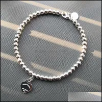 Bracelets de charme j￳ias 925 Sier Tif Luxury Heart Bady Tag Stands Bracelet Women Women Fine Trendy Chain Chain Round Dh1ry