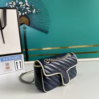 7A أفضل جودة مصمم نساء مارمونت ماتيلاسي كروسودي ميغن سلسلة حمل الكتف الحقيبة 446744 الأصلي حقيقية من الجلد الأزرق الأزياء الفاخرة الأزياء 23 سم
