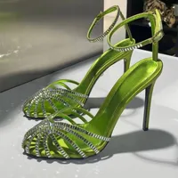 Crystal Diamonds Sandalias huecas Tacones Super High Shoes Sexy Dise￱ador de moda Tama￱o 40 Top Qualidad Real Toble Store Stiletto Factory Calzado Aquazzura