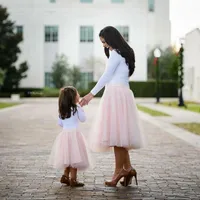 Saias Midi Mesh TuLle Soft Tutu Para Mamãe e Eu Vestido Fluffy Baby Pink Roupa Branca