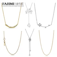 Fahmi I00 ٪ 925 Sterling Silver Shine Pandora Gold Anchor Chain Necklace Butal Clover Necklace Netal Netlace STEM NEC295G