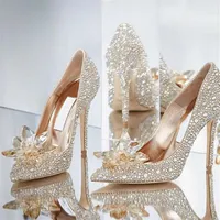 Chaussures de cristal Cendrillon de qualité supérieure Chaussures de mariage de ramification nuptiale de luxe avec des chaussures de bal en cuir authentique en cuir authentique