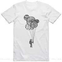 Herren-T-Shirts Astronaut Halten Planetenballons regulärer Fit Ring gedreht vor geschrumpft Tops Tee T-Shirt T-Shirt Cotton Kurzarm