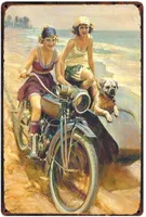 Original Retro Design Beach Motorcycle Girl Zinn Metallschilder Wandkunst | Dicke Blechdruckplakatwanddekoration für Garage