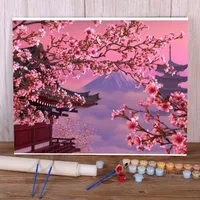Pinturas Flower Sakura Paint by Numbers Kit Acrílico Tintas 40 50 Pintura sobre artesanato de lona para adultos ArtPaintings por atacado
