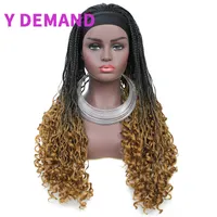 New Fashion Long Braided Wigs Synthetic Box Braid Wig For Black Women Wavy Weave Ombre Color Twist Braiding Hair Cosplay Wig