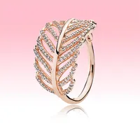 High quality Rose gold plated Rings Women Girls Wedding Gift Jewelry for Pandora Real 925 Silver Light Feather Ring wiht Original 2581