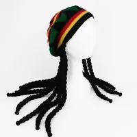 Mężczyźni Kobiety Nowość Dreadlocks Wig Hat Reggae Jamaican Styl Szydełkowane Dzianiny Czapki Długie Czarne Włosy Halloween Beret Cap 220409