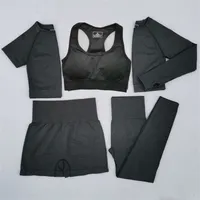 2/3/5PCS女性Vital Seamless Yoga Set Workout Sportwear Jym Clothingショート/ロングスリーブトップトップハイウエストレギンススポーツスーツ220507