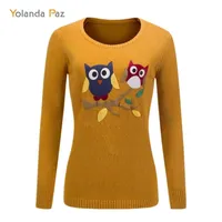 Yolanda Paz Autumn hiver femelle de dessin animé motif de chouettes longues sur un pull en tricot de haute qualité Pull Y200910