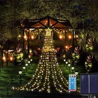 Strings Solar Christmas Star String Lights 3.5M 350 LED Xmas Tree met Topper 8 Verlichtingsmodus voor buitentuin Partyled