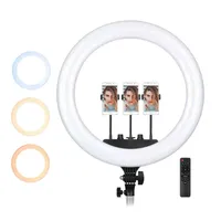 18 Inch LED Ring Light Photography Lamp Set Bi-color 3200K-5600K Stepless Dimmable w/ 3 Phone Holders Remote Control for Selfie W220414