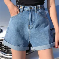 Garemay Women S Denim Shorts Classic Vintage High Taille Blue Wide Leg Female Caual Summer Ladies Jeans für Frauen 220530