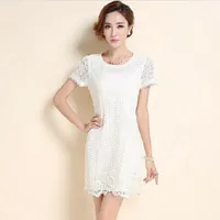 Nieuwe zomer dames Koreaanse zoete stijl jurken slanke korte mouw holle uit kanten splice losse vaste gelegenheid jurk voor dames zwart/witte maat xxl