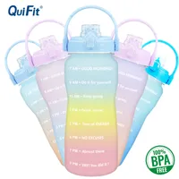 Quifit 2L 64OZ 3.8L 128 oz Motivasyonel Su Şişesi Zaman işareti Flip-Flop BPA Ücretsiz Taşınabilir Spor Telefon Stand Spor Salonu Jug 220511