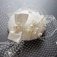 Luxury Pearl Bridal Headpiece Handmade Bride Veil Fascinator Wedding Hair Accessories P o Pillbox Hat Party Fedora Chic Beret 220804