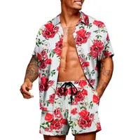 Erkek Seti Moda Baskılı Kısa Kollu Hawaii Gömlek Çizme Plaj Şort Erkekler Yaz Erkek Giyim İki Parça Set Set Plaj Giyim 220602