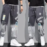 Men's Pants Autumn Graffiti Ankle Banded Jeans Korean Style Loose Casual Harem Men Japanese Fashion Streetwear Trousers251Z