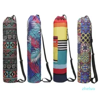 Outdoor Bags Yoga Mat Bag Carrier Durable Canvas Floral Printed Backpack Carry Adjustable