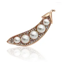 Pins Brooches Fashion Women Imitation Pearl Long Bean Brooch Simple Lucky Jewelry Shining Gold Color Feminist Clothing Lapel Accessori Marc2