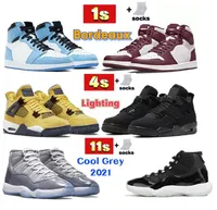 Designer 1 1S High Basketball Shoes Bordeaux Dark Mocha UNC University Blue 4 4S Black Cat Pure Money Bred 11 11s Cool Grey Animal Instinct