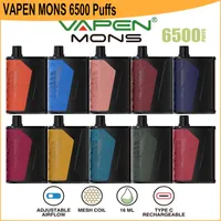 Novo Vapen Mons 6500 Puffs descartáveis ​​e cigarros 16ml 650mAh Bateria recarregável