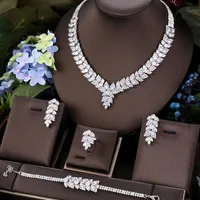 Collier de boucles d'oreilles Janekelly 4pcs Bridal Zirconia Bijoux pleins pour femmes Luxury Dubai Nigeria CZ Crystal Mariding SetSerges ea