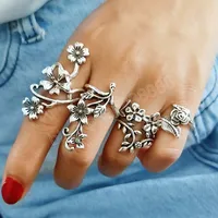 4 -stks antieke zilveren kleur vintage bohemia ring set rozenbloemringen voor vrouwen charme bloemen knokkel ringen sieraden