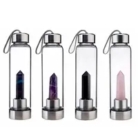 Natural Quartz Gemstone Glass Water Bottle Direct Drinking Cups Crystal Obelisk Wand Healing Wands Bottle With Rope Cup F0414