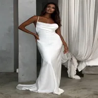 Sexy Open Back Spaghetti Straps Wedding Dresses Satin Bridal Gowns Plus Size Wedding Vestido de Novias193p