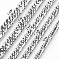 Kedjor 9/11/13/16/19mm herr/kvinnor Tungt rostfritt stål halsband Curb Cuban Link Chain Halsband Fashion Jewelry 7inch-40inchchains