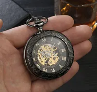 Relojes mecánicos huecos de acero de tungsteno con ventana de perspectiva para hombre, reloj de bolsillo mecánico