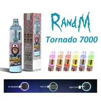 China Factory RandM Tornado 7000 Puffs Disposable E cigarettes 2-5% 14ml Vape Pod With Mesh Coil 20 Colors Recharge Battery Original Vapes