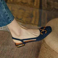 Moda mulheres sandálias elegante sapatos casuais para mulher 2022 deslizamento em apartamentos senhoras escritório festa quadrado saltos sandálias zapatos mujer aa220316