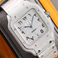 New Hip Hop Iced Out Men Watch Luxury Designer Diamond Square Roman Dial Quartz Wrist Watches Steel Clock Relogio Masculino Dropshiping Watch 40mm M86