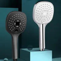 Black shower hand-held shower head rotatable top spray single head pressurized simple square stainless steel constant temperature 295y