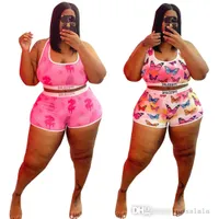 Trajes de talla grande para mujeres NUEVO 2022 Vestido de color rosa de verano Pantalones cortos impresos sin mangas Set de dos piezas XL-5XL
