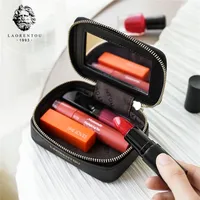 Laorentou Girl's Lipstick Bag LeatherMeyal Cosmetic Chic Earring Mirror Lady Case S200409